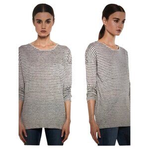 Vince Womens 100% Linen Long Sleeve Top Large Slub Tee Drop Shoulder Striped